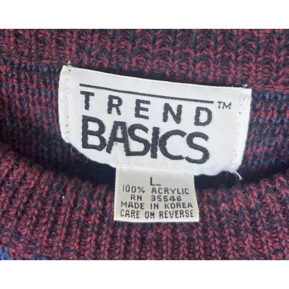 Trend Basics Vintage 90s Maroon Blue Plaid Diamond Pattern Knit Sweater Jumper - Picture 10 of 16